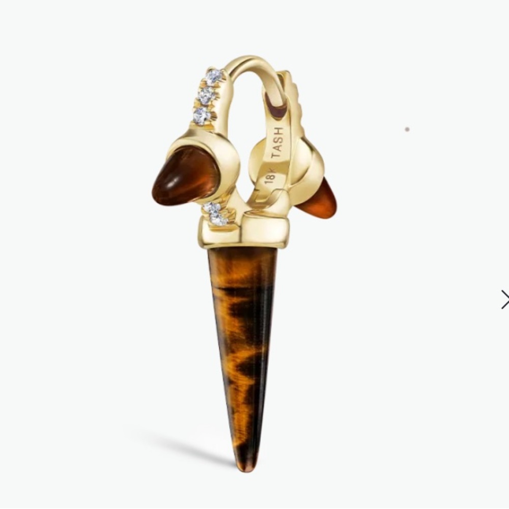 Maria Tash tigers eye triple long spike Diamond hoop earring